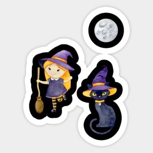 Halloween Witch Cat Sticker